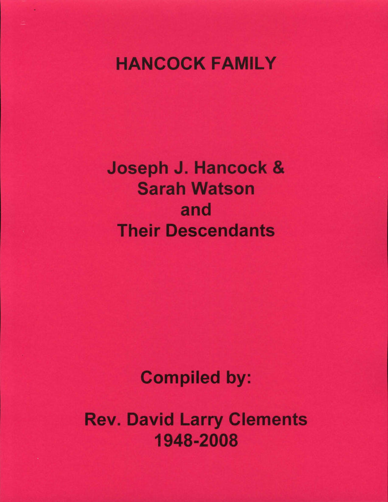 HANCOCK  FAMILY.  Joseph HANCOCK md Sarah WATSON