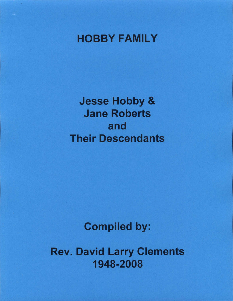 HOBBY FAMILY.  Jesse HOBBY circa 1784 md Jane ROBERTS c1784.