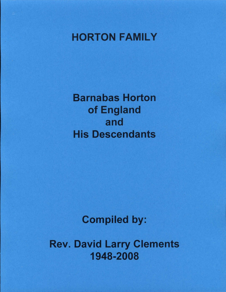 HORTON FAMILY.  Barnabas HORTON born 13 Jul 1600